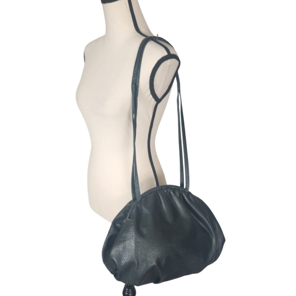 Vintage Holiday Fair Dark Green Faux Vegan Leather Shoulder Purse Made Taiwan - Picture 2 of 12